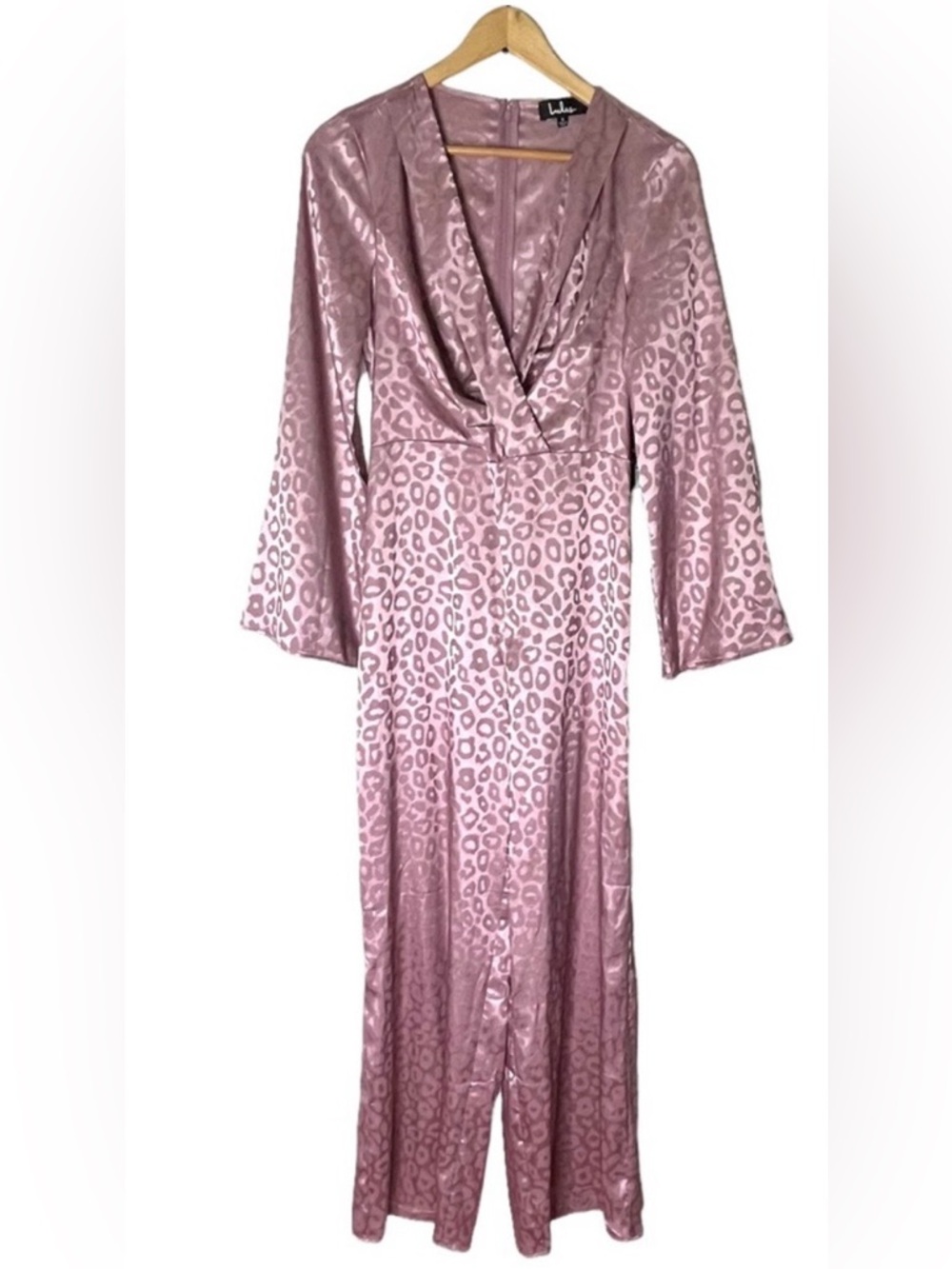 Lulus Satin  Leopard Jumpsuit in Dusty Rose